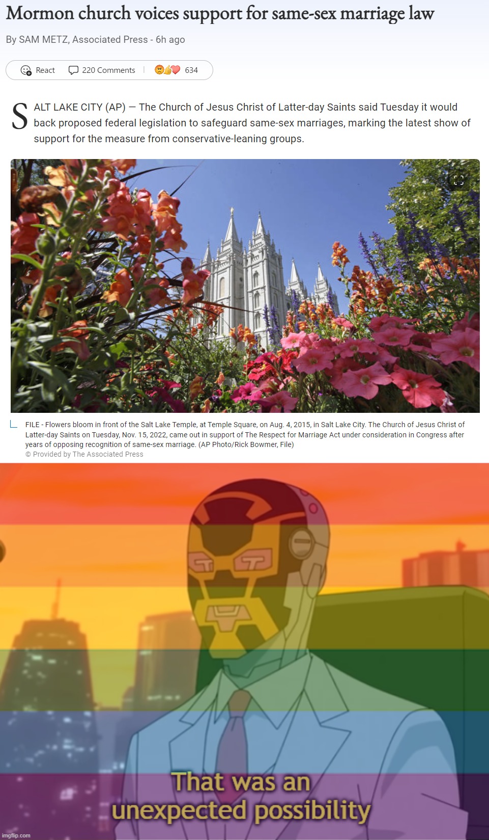 image tagged in mormon church voices support for same-sex marriage law,that was an unexpected possibility | made w/ Imgflip meme maker