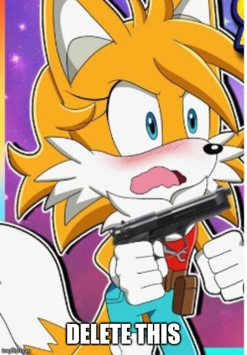 DELETE THIS | image tagged in tailsko delete this / tailsko holding gun | made w/ Imgflip meme maker