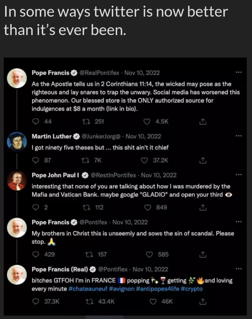 Twitter Catholic Pope Impersonators Blank Meme Template