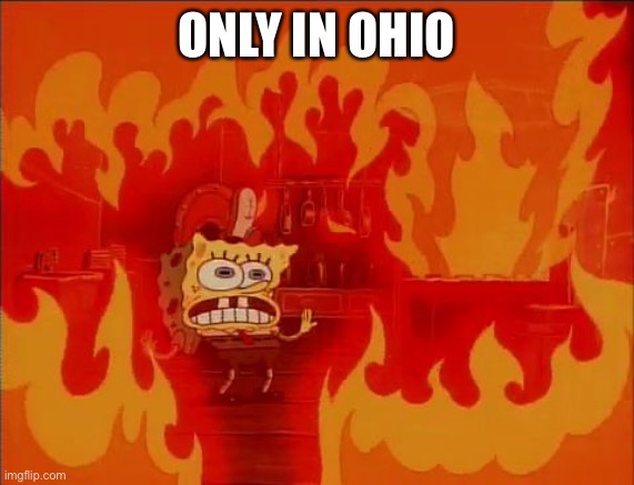 Burning Spongebob | ONLY IN OHIO | image tagged in burning spongebob | made w/ Imgflip meme maker