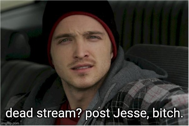 Jesse Pinkman Jesse | dead stream? post Jesse, bitch. | image tagged in jesse pinkman jesse | made w/ Imgflip meme maker