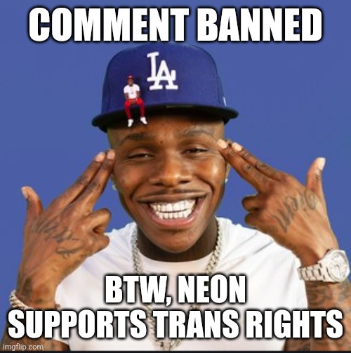 Baby On Baby Album Cover Dababy | COMMENT BANNED; BTW, NEON SUPPORTS TRANS RIGHTS | image tagged in baby on baby album cover dababy | made w/ Imgflip meme maker