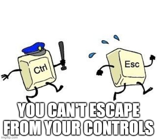 YOU CAN'T ESCAPE FROM YOUR CONTROLS | image tagged in puns | made w/ Imgflip meme maker