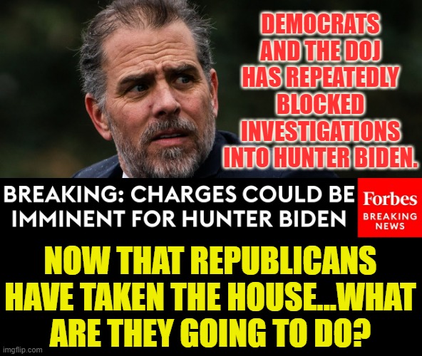 Politics Can Be So Dirty | DEMOCRATS AND THE DOJ HAS REPEATEDLY BLOCKED INVESTIGATIONS INTO HUNTER BIDEN. NOW THAT REPUBLICANS HAVE TAKEN THE HOUSE...WHAT ARE THEY GOING TO DO? | image tagged in memes,politics,hunter biden,investigation,democrats,republicans | made w/ Imgflip meme maker