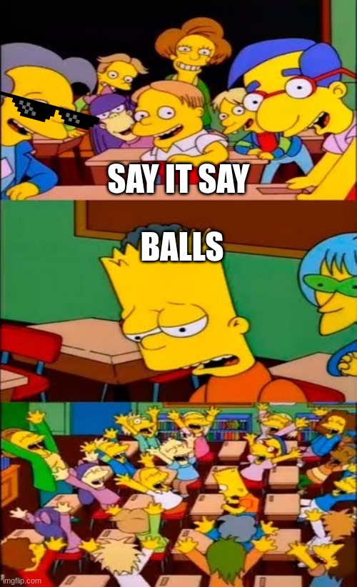 say it say it | SAY IT SAY; BALLS | image tagged in say the line bart simpsons | made w/ Imgflip meme maker