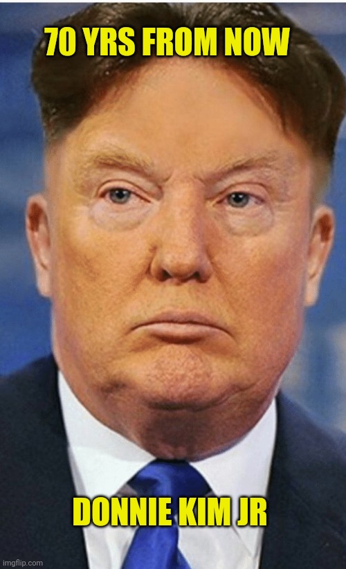 Trump Kim Jung  | DONNIE KIM JR 70 YRS FROM NOW | image tagged in trump kim jung | made w/ Imgflip meme maker