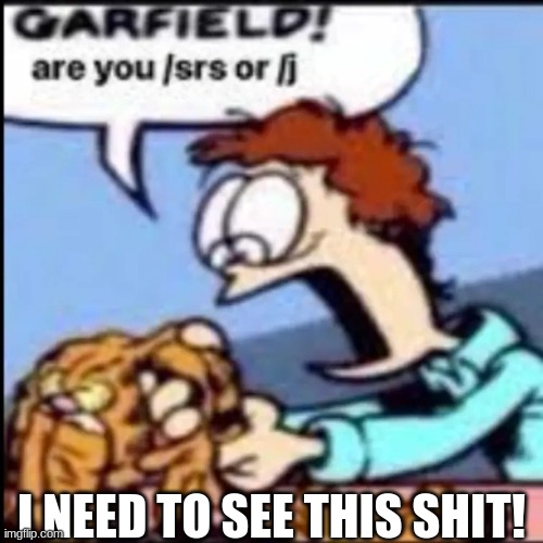 Garfield are you /srs or /j | I NEED TO SEE THIS SHIT! | image tagged in garfield are you /srs or /j | made w/ Imgflip meme maker