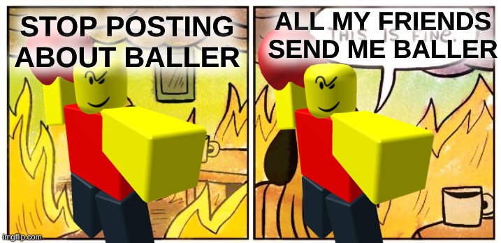 This Is Fine Meme | ALL MY FRIENDS SEND ME BALLER; STOP POSTING ABOUT BALLER | image tagged in memes,this is fine | made w/ Imgflip meme maker