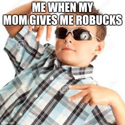 Cool kid sunglasses | ME WHEN MY MOM GIVES ME ROBUCKS | image tagged in cool kid sunglasses | made w/ Imgflip meme maker