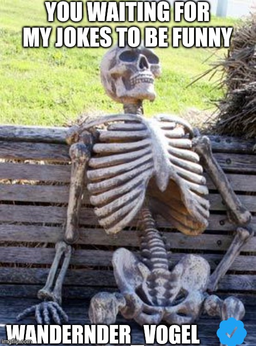 Waiting for jokes... | YOU WAITING FOR MY JOKES TO BE FUNNY; WANDERNDER_VOGEL | image tagged in memes,waiting skeleton | made w/ Imgflip meme maker