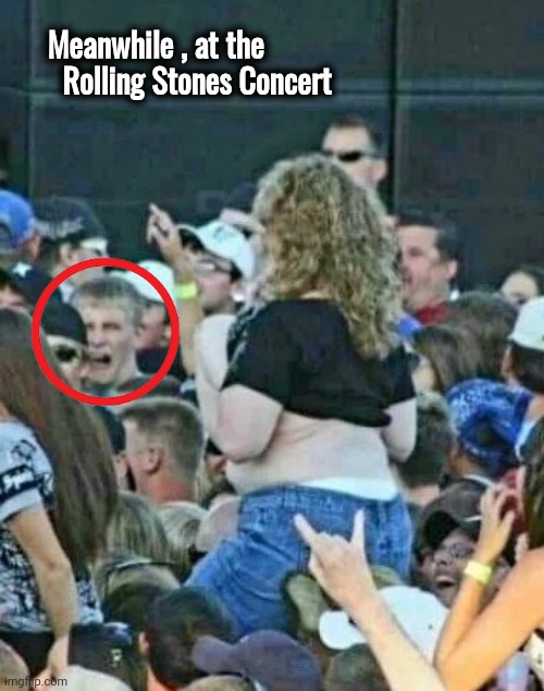 OMG ! |  Meanwhile , at the
      Rolling Stones Concert | image tagged in help me,right in the childhood,i pity the fool,classic rock,sometimes i wonder | made w/ Imgflip meme maker