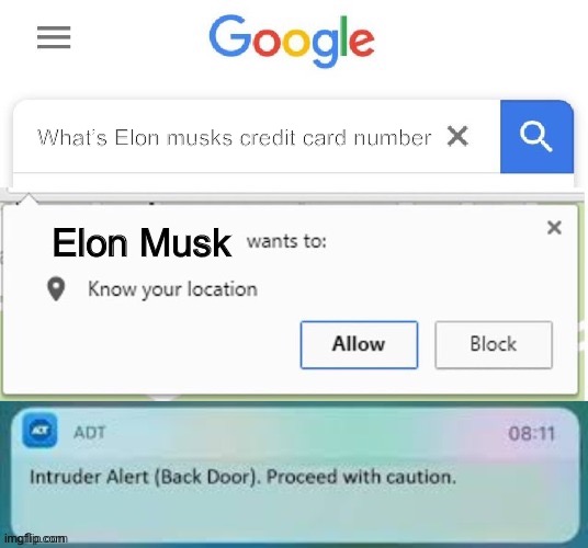 X Wants to know your location intruder alert | What’s Elon musks credit card number; Elon Musk | image tagged in x wants to know your location intruder alert | made w/ Imgflip meme maker