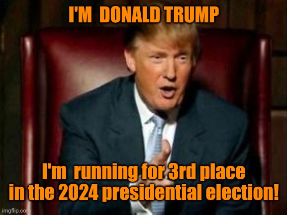 Donald Trump | I'M  DONALD TRUMP; I'm  running for 3rd place in the 2024 presidential election! | image tagged in donald trump | made w/ Imgflip meme maker