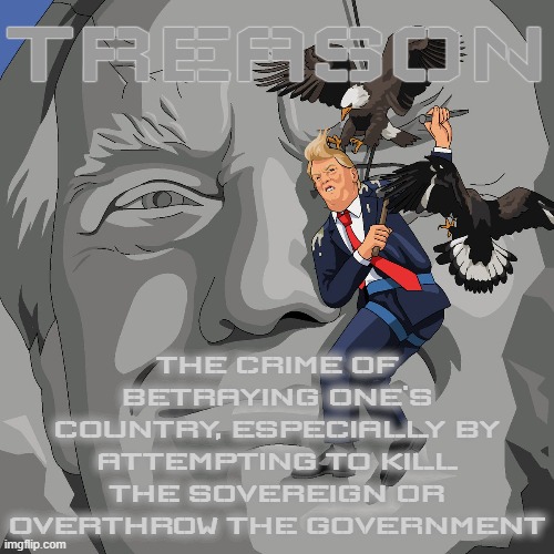 TRUMP = TREASON | TREASON; THE CRIME OF BETRAYING ONE'S COUNTRY, ESPECIALLY BY ATTEMPTING TO KILL THE SOVEREIGN OR OVERTHROW THE GOVERNMENT | image tagged in treason,trump,coup,traitor,overthrow,crime | made w/ Imgflip meme maker