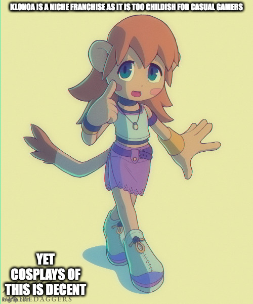 Lolo Cosplaying as Kairi | KLONOA IS A NICHE FRANCHISE AS IT IS TOO CHILDISH FOR CASUAL GAMERS; YET COSPLAYS OF THIS IS DECENT | image tagged in klonoa,lolo,kairi,kingdom hearts,memes | made w/ Imgflip meme maker