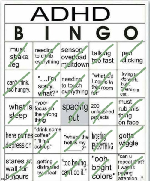 thanks for my new medication, I can focus better | image tagged in adhd bingo | made w/ Imgflip meme maker