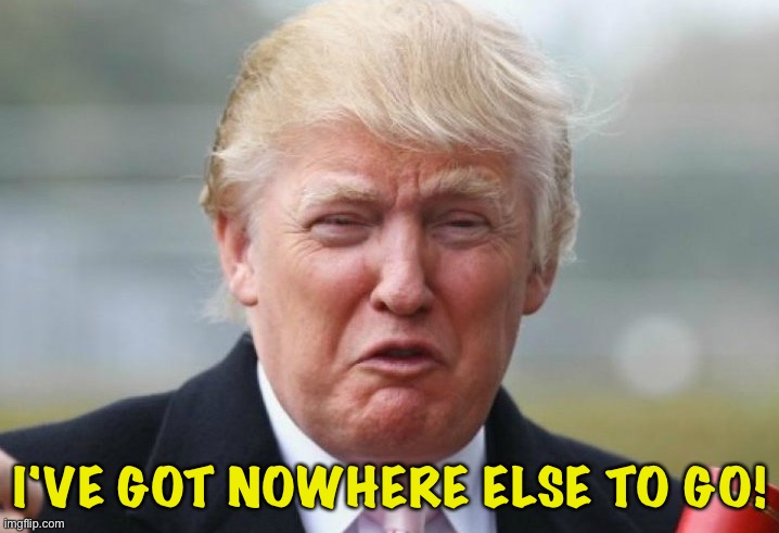 Trump after losing the second time with legal problems still hounding him | I'VE GOT NOWHERE ELSE TO GO! | image tagged in trump crybaby | made w/ Imgflip meme maker