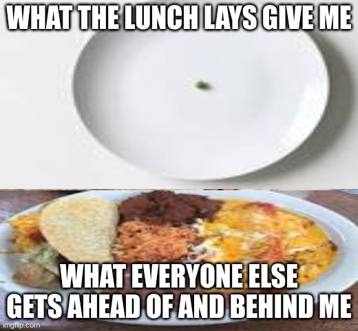 WHAT THE LUNCH LAYS GIVE ME; WHAT EVERYONE ELSE GETS AHEAD OF AND BEHIND ME | made w/ Imgflip meme maker