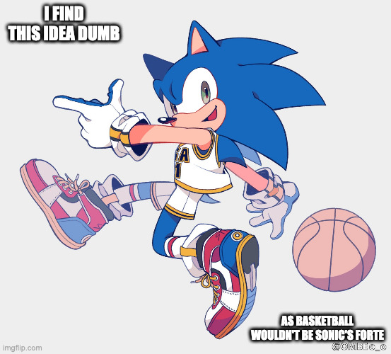 Basketball Sonic | I FIND THIS IDEA DUMB; AS BASKETBALL WOULDN'T BE SONIC'S FORTE | image tagged in sonic the hedgehog,basketball,memes | made w/ Imgflip meme maker