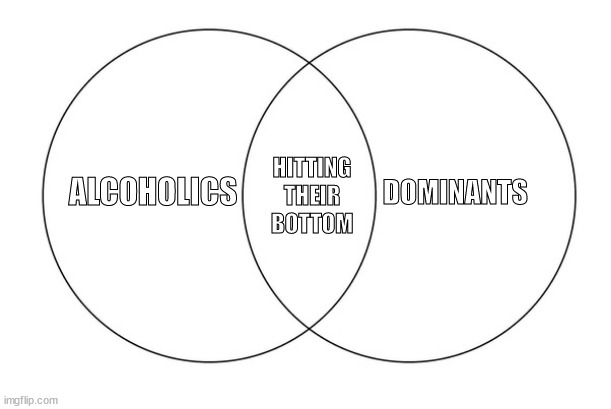 venn diagram | DOMINANTS; ALCOHOLICS; HITTING THEIR BOTTOM | image tagged in venn diagram | made w/ Imgflip meme maker