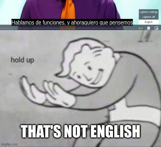 Fallout Hold Up | THAT'S NOT ENGLISH | image tagged in fallout hold up | made w/ Imgflip meme maker