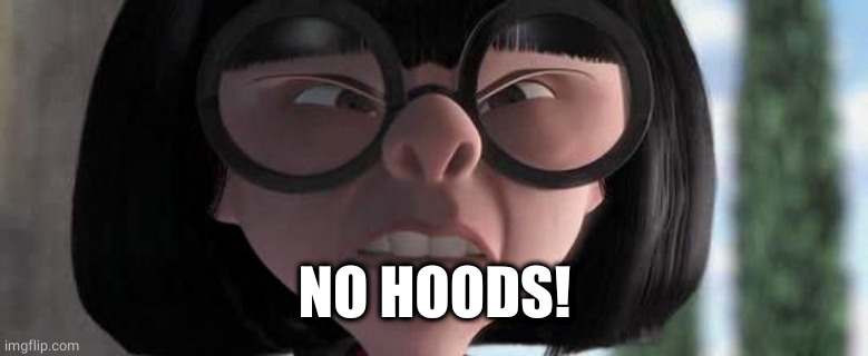 no capes | NO HOODS! | image tagged in no capes | made w/ Imgflip meme maker