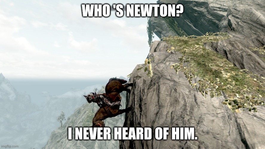 Skyrim Horse | WHO 'S NEWTON? I NEVER HEARD OF HIM. | image tagged in skyrim horse | made w/ Imgflip meme maker