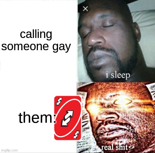 Sleeping Shaq Meme | calling someone gay; them: | image tagged in memes,sleeping shaq | made w/ Imgflip meme maker