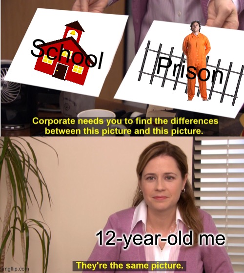 They're The Same Picture | School; Prison; 12-year-old me | image tagged in memes | made w/ Imgflip meme maker