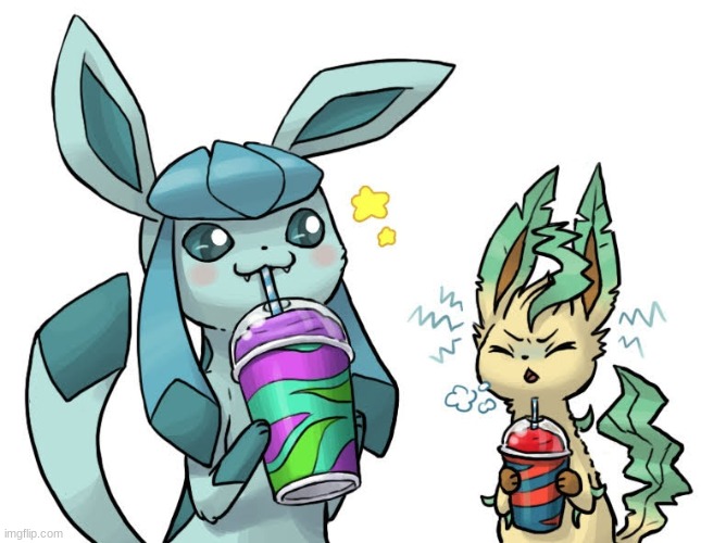 Glaceon and Leafeon drinking Slushies | image tagged in glaceon and leafeon drinking slushies | made w/ Imgflip meme maker