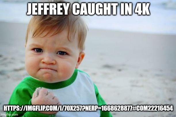 Success Kid Original Meme | JEFFREY CAUGHT IN 4K; HTTPS://IMGFLIP.COM/I/70X257?NERP=1668628877#COM22216454 | image tagged in memes,success kid original | made w/ Imgflip meme maker