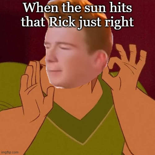 When X just right | When the sun hits that Rick just right | image tagged in never gonna give you up,never gonna let you down,never gonna run around,and desert you,never gonna make you cry | made w/ Imgflip meme maker