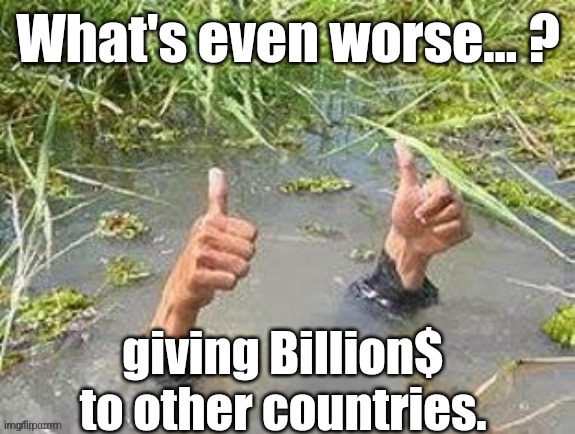 This is fine. No problem. | What's even worse... ? giving Billion$ to other countries. | image tagged in this is fine no problem | made w/ Imgflip meme maker
