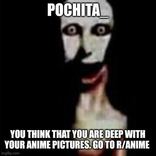 Literally me | POCHITA_; YOU THINK THAT YOU ARE DEEP WITH YOUR ANIME PICTURES. GO TO R/ANIME | image tagged in literally me | made w/ Imgflip meme maker