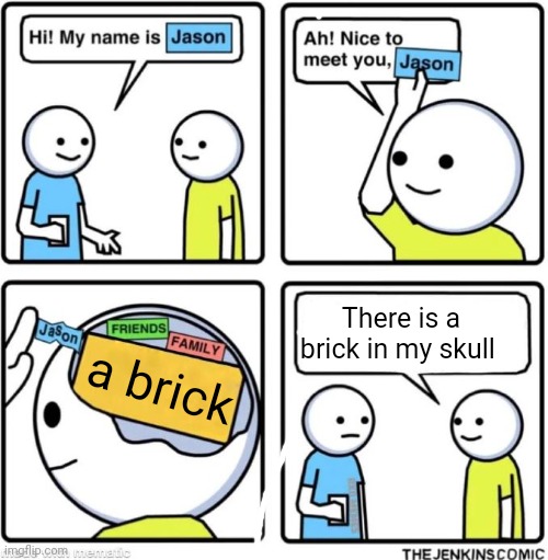 image title | There is a brick in my skull; a brick | made w/ Imgflip meme maker