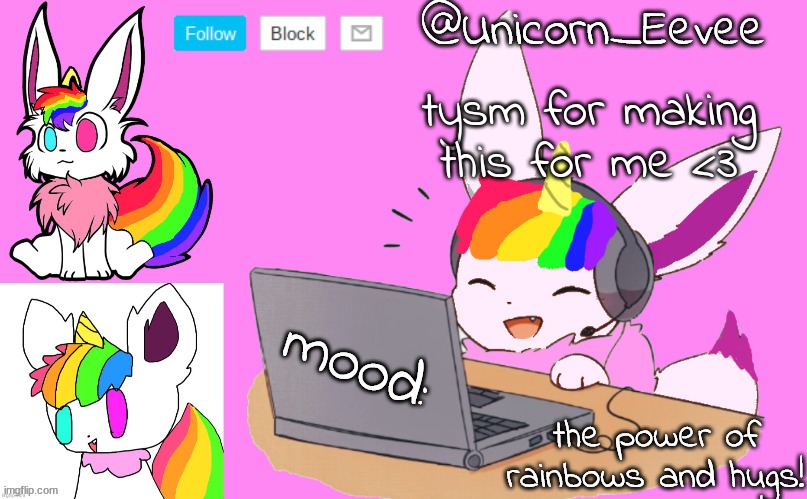tysm <3 | tysm for making this for me <3 | image tagged in unicorn eevee | made w/ Imgflip meme maker