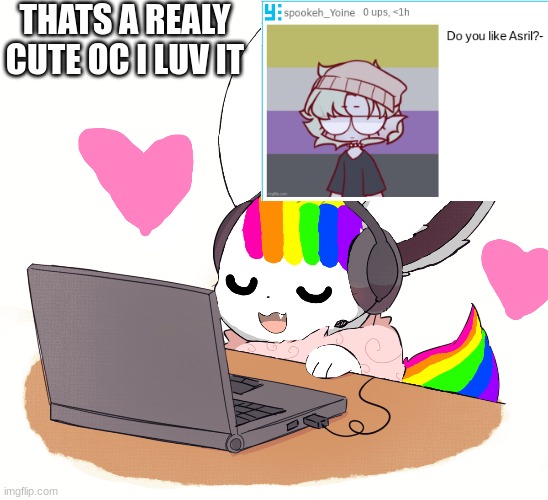 THATS A REALY CUTE OC I LUV IT | image tagged in unicorn eevee,questions,answers | made w/ Imgflip meme maker
