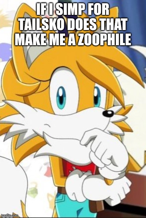IF I SIMP FOR TAILSKO DOES THAT MAKE ME A ZOOPHILE | image tagged in tailsko | made w/ Imgflip meme maker