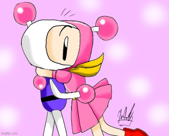 Shirobon (White Bomber) and Pretty Bomber hug (Art by SailorBomber) | image tagged in bomberman,art,hug,cute | made w/ Imgflip meme maker