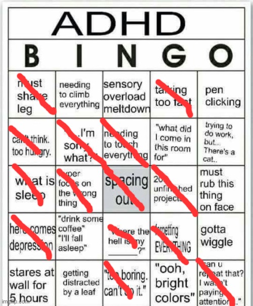 adhd bingo | image tagged in adhd bingo | made w/ Imgflip meme maker