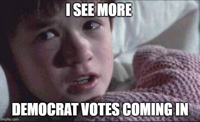 I See Dead People Meme | I SEE MORE; DEMOCRAT VOTES COMING IN | image tagged in memes,i see dead people | made w/ Imgflip meme maker