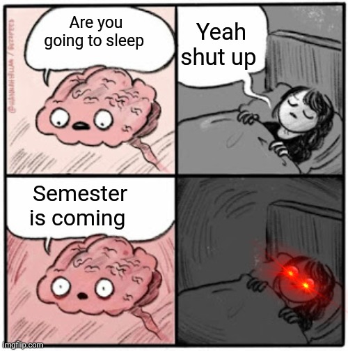Brain Before Sleep | Yeah shut up; Are you going to sleep; Semester is coming | image tagged in brain before sleep | made w/ Imgflip meme maker