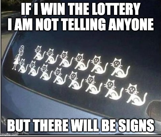 IF I WIN THE LOTTERY
I AM NOT TELLING ANYONE; BUT THERE WILL BE SIGNS | made w/ Imgflip meme maker
