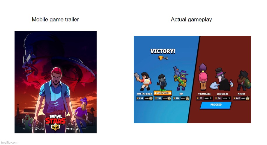 Looks can be deceiving | image tagged in mobile games,expectation vs reality,brawl stars | made w/ Imgflip meme maker