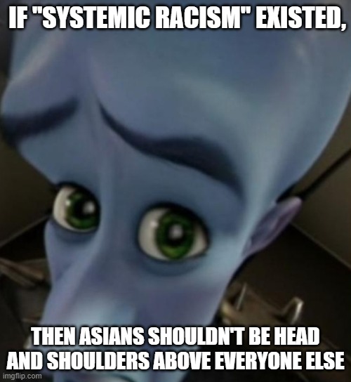 Megamind no bitches | IF "SYSTEMIC RACISM" EXISTED, THEN ASIANS SHOULDN'T BE HEAD AND SHOULDERS ABOVE EVERYONE ELSE | image tagged in megamind no bitches | made w/ Imgflip meme maker