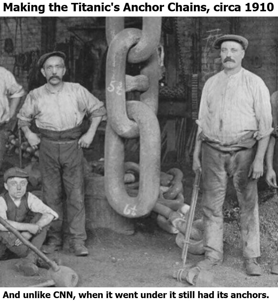 Making the Titanic's Anchor Chains, circa 1910 | image tagged in history memes,history channel,history of the world,cnn history,cnn breaking news template,cnn crazy news network | made w/ Imgflip meme maker