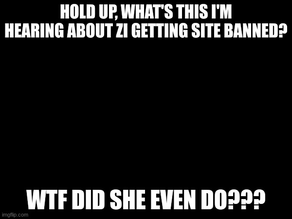 HOLD UP, WHAT'S THIS I'M HEARING ABOUT ZI GETTING SITE BANNED? WTF DID SHE EVEN DO??? | made w/ Imgflip meme maker