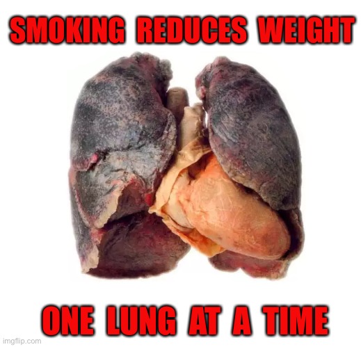 Smoking | SMOKING  REDUCES  WEIGHT; ONE  LUNG  AT  A  TIME | image tagged in smoker sick unhealthy lungs,reduces weight,one lung,at a time,memes overload | made w/ Imgflip meme maker