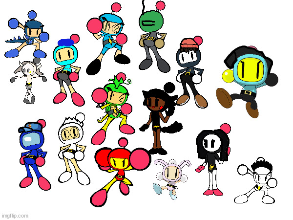 The Bomberman OC Army, all images made by PaleoZilla24_Bomber. | image tagged in bomberman,ocs,army | made w/ Imgflip meme maker