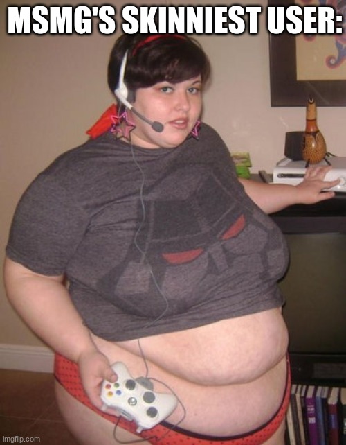 msmg user's slander 3# | MSMG'S SKINNIEST USER: | image tagged in fat gamer girl | made w/ Imgflip meme maker